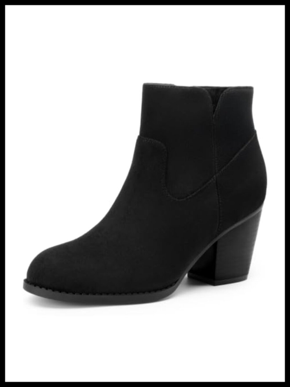 Women's Suede Ankle Boots Block Heel Side Zip Round Toe